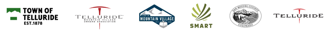 Sponsors include the Town of Telluride, Telluride Mountain Village Owners Association, Town of Mountain Village, SMART, San Miguel County, and Telluride